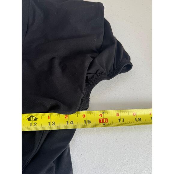 Susana Monaco Bodysuit Womens Medium Black Ruffle Deep V Puff Sleeve Made USA - Picture 7 of 8